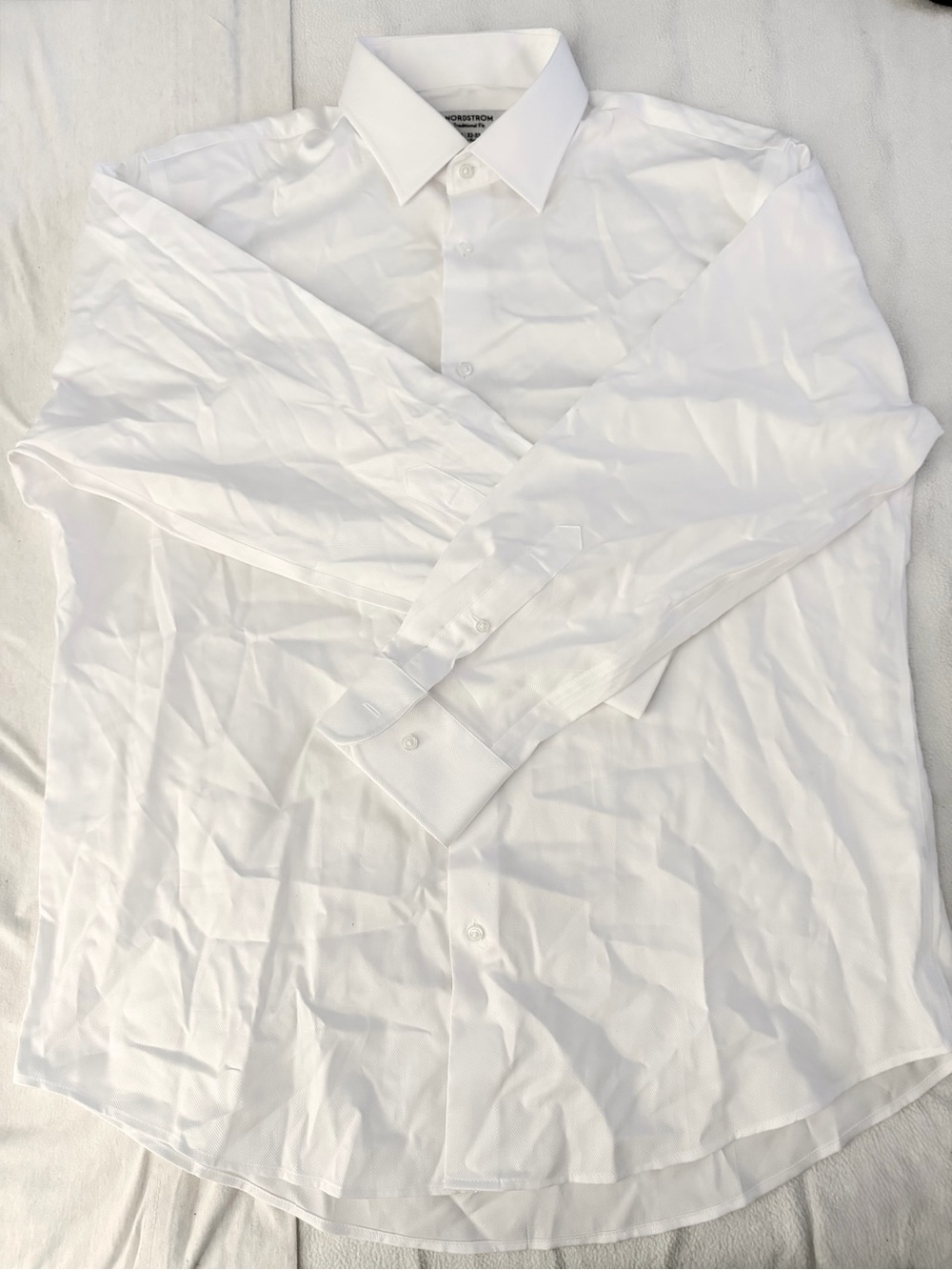 Nordstrom Traditional Fit Solid Herringbone Dress Shirt White 16 32/33 EUC - Picture 7 of 8